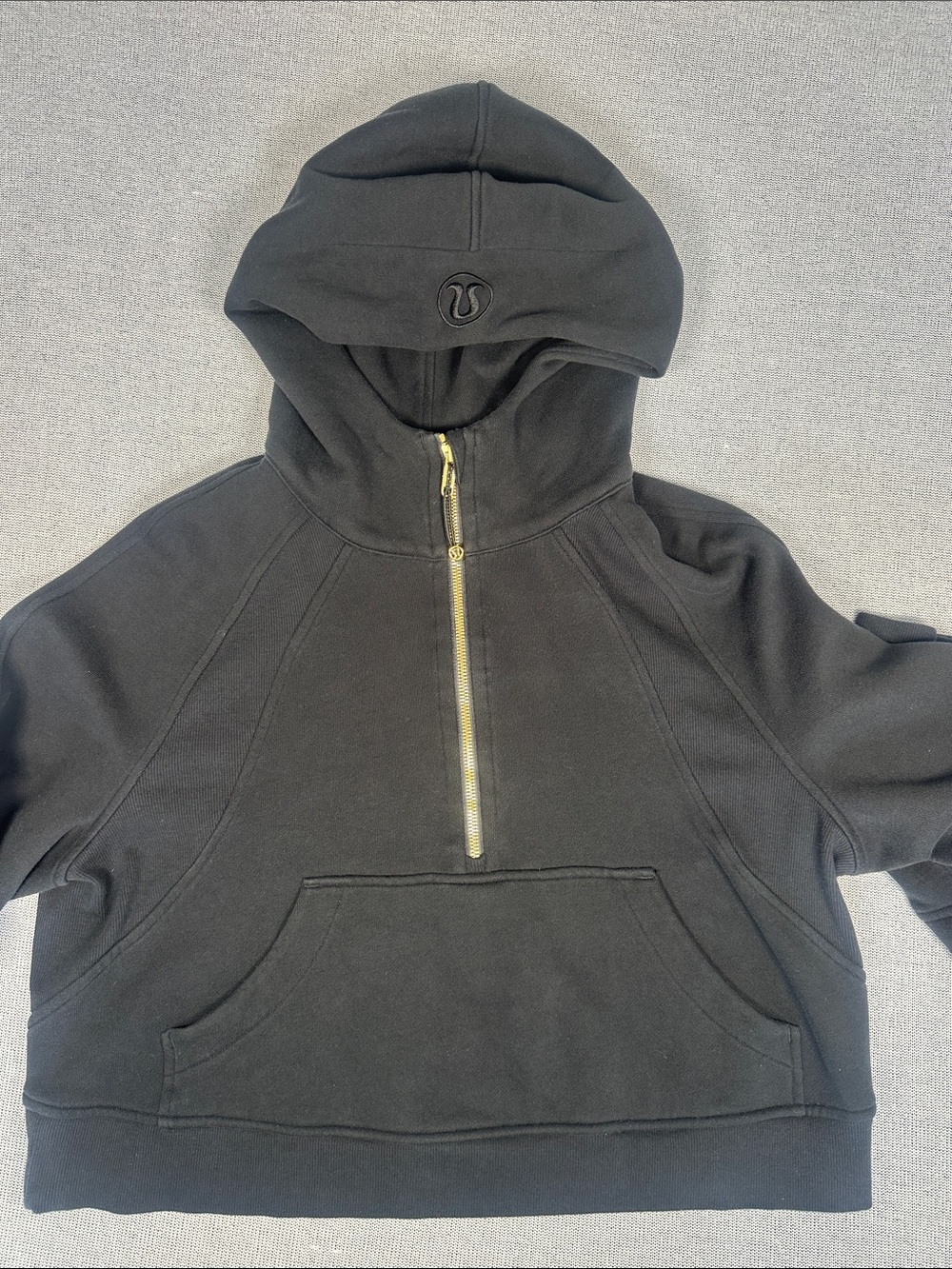 Lululemon Scuba Half Zip Hoodie Black Gold Zip Oversize Cropped Fleece Size M/L